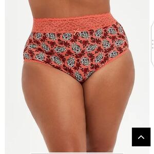 🆕💀1X SKULL FLORAL WIDE LACE COTTON HIGH WAIST PANTY - CORAL💀